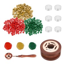 Wax Seal Kit, 150 Wax Beads, Candles, Gold/Red/Pine Green