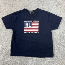Polo Jeans Co Ralph Lauren Kids Navy Blue V-Neck T-Shirt US Size S VTG NWT