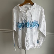Vintage Crazy Shirtz Maui Hawaiian White Long Sleeve Pockets Shirt M/L Made USA