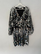 Monsoon Dina Dolman Sleeve Full Silver Sequin Mini Dress Party  Size 18 2496