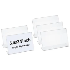 Acrylic Sign Holder, 5.9x3.9inch 5Pack l Shape Plastic Paper Display Stand