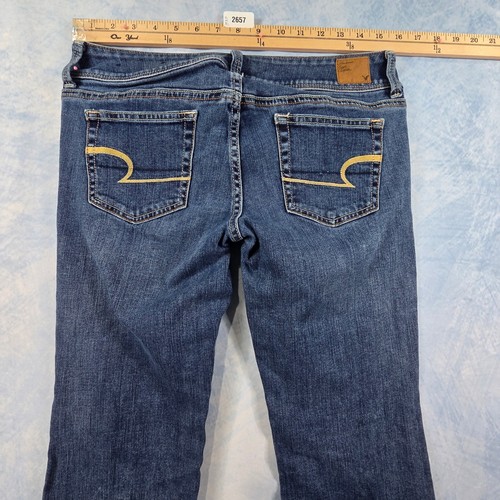 American Eagle Slim Boot Jeans Womens 6 Short Blue Denim Stretch Low Rise 2657