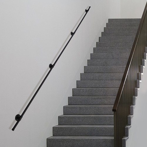 Wall Support Industrial Black Iron Loft Pipe Handrail for Stairs,Rustic Black - Picture 5 of 14