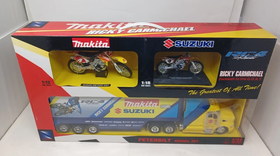 NewRay Ricky Carmichael Suzuki 2 bikes &Peterbilt Model 387 3 pcs collection set - Image 2 of 4