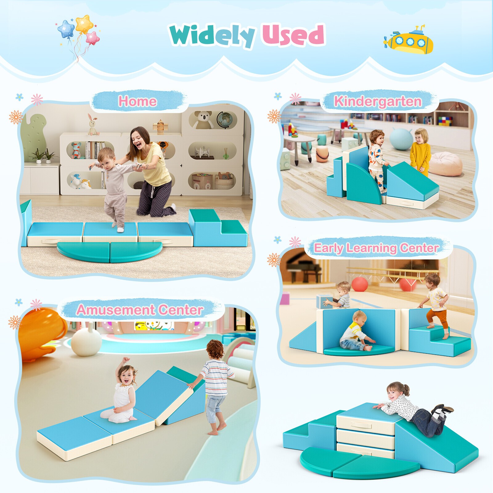Kids 5-Piece Climb and Crawl Activity Play Set Safe Foam Blocks Soft Climber