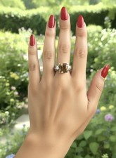 JAI John Hardy 925 Sterling Silver Cognac Quartz Box Link Ring Size 8