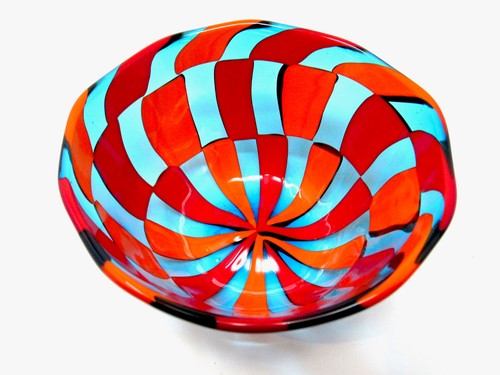 Signiertes Murano Kunstglas Angello Ballarin Pezzato gewellt Schale Etikett Devine - Bild 2 von 9