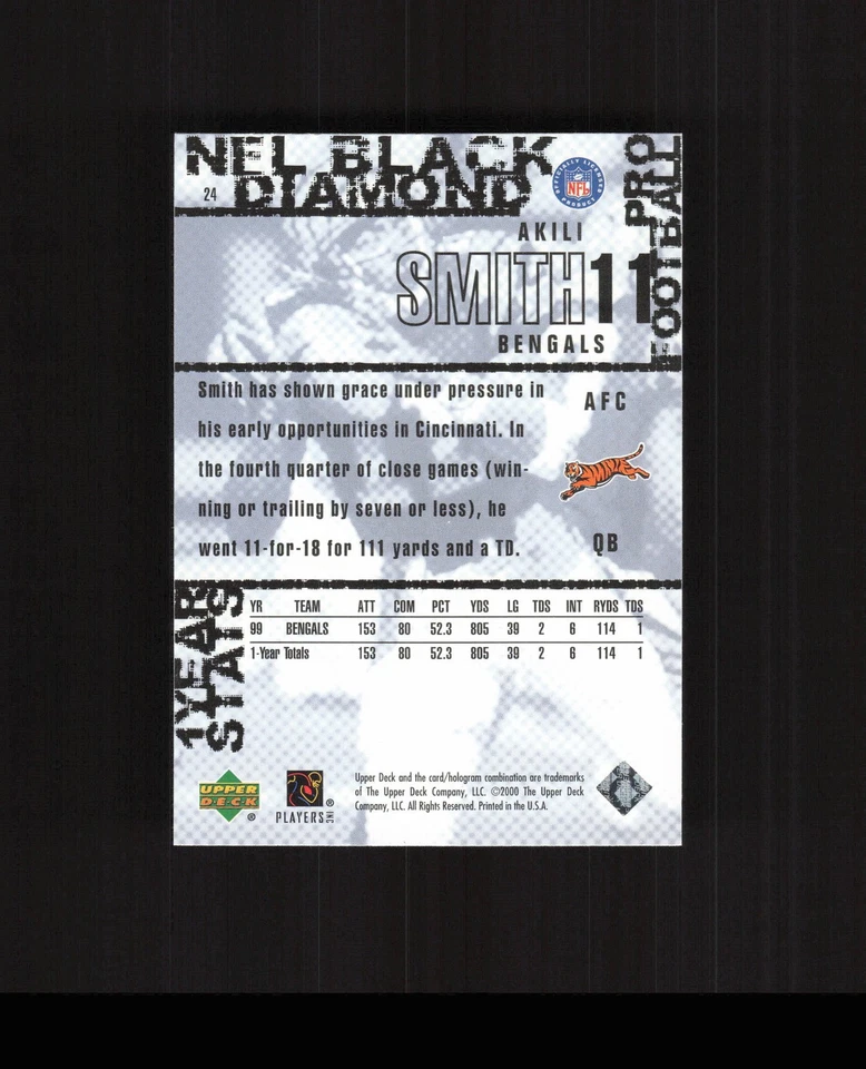 2000 Upper Deck Black Diamond #24 Akili Smith Football Card Bengals - Image 2 of 2