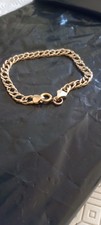 9ct Solid Gold 7.59gr - Double Curb Chain Bracelet 19cm-Hallmarked .