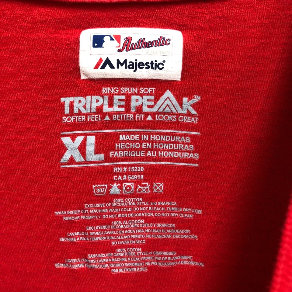 Texas Rangers Majestic Shirt Extra Large Mens Red Ring Spun Soft Triple Peak - Image 4 of 4