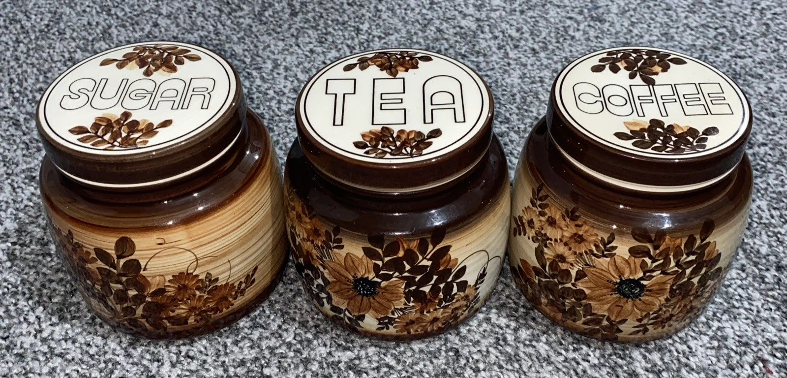 Jersey Pottery Vintage Floral Ceramic Tea Coffee Sugar Canister Set With Lids