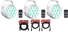 3 Rockville RockPAR TRI LED RGB Par Cans DJ White DMX Wash Lights Remotes Cables