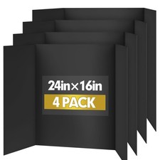 TUXIYA Trifold Poster Board,4 Pack 24" x 16" Black Corrugated Poster Boards 4P