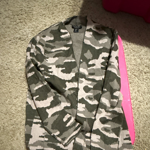 Rachel Zoe Women's L Gray/Green Camo Knit Open Front V-Neck Cardigan Sweater