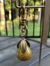 Yellow Glitter Gold Pear Keychain Luxe Fruit Bag Charm Velvet Gift Dustbag