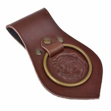 Viking Dragon Embossed frog with large Ring Medieval Leather Weapon Holder Sword
