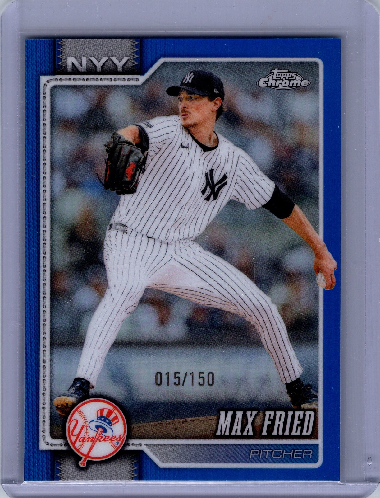 Max Fried 2026 Topps Chrome #113 Blue Refractors New York Yankees #/150