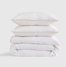 NWOT Quince Full/Queen Linen Duvet Cover Set Piped White Toffee 2 Shams