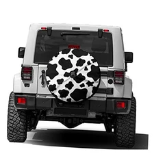  Lovely Animal White Cow Print Spare Tire Cover with Backup Camera Hole Wheel 