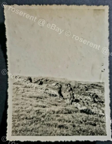 WW2 Iceland - British Soldiers  on a Hillside rocky path -  photo 10 by 8cm