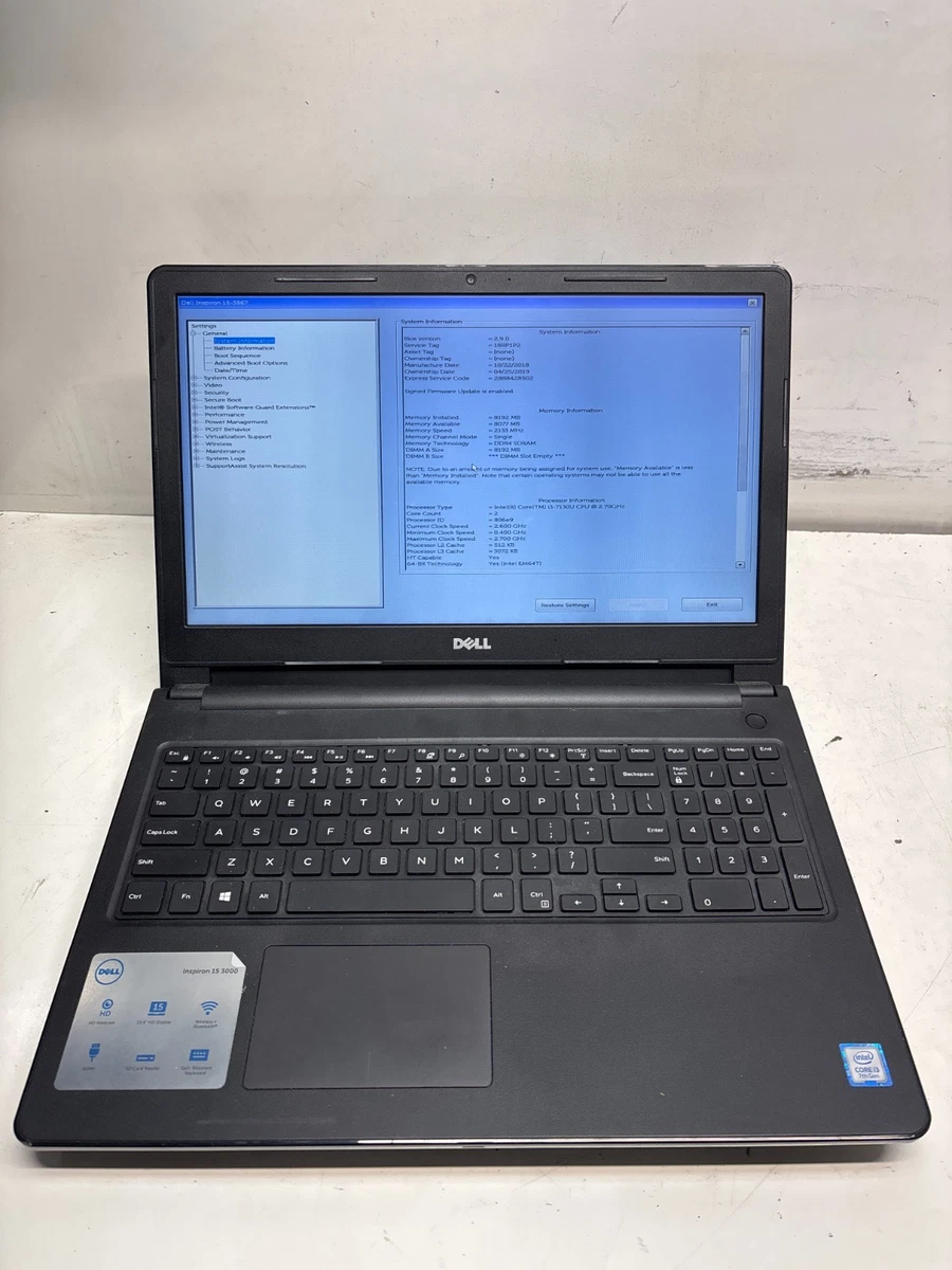 Dell Inspiron 15 3567 8 GB RAM PC 2.50-2.99 GHz Processor Speed
