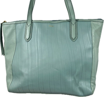Fossil SYDNEY Large Tote Bag Sage Textured Leather 18x12x4in As Is WORN Corners