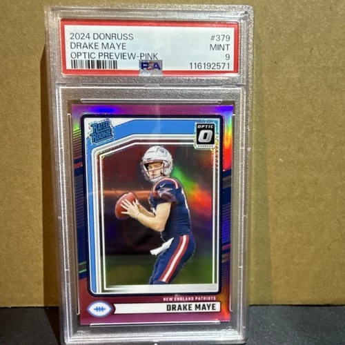 2024 Panini Donruss Rated Rookie Optic Preview Pink #379 PSA 9 Drake Maye Patri…