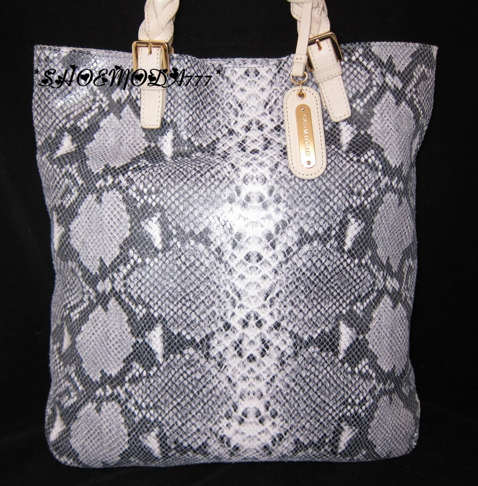 Cynthia Rowley Leder Geldbörse Einkaufstasche Handtasche Geprägt Python Grau Neu - Bild 2 von 4