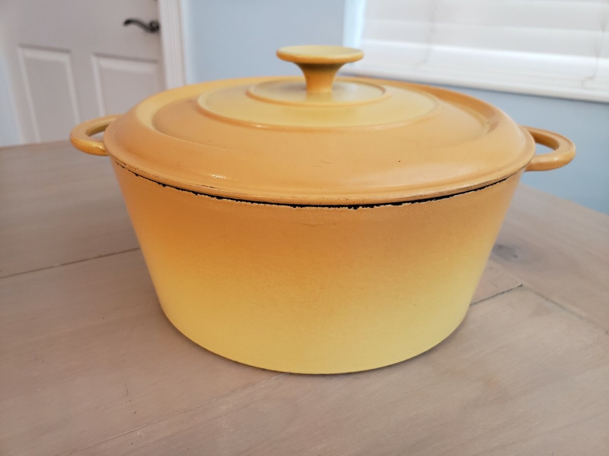 French Made 26 Dutch Oven Vintage Yellow Ombre Cast Iron