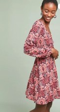 ANTHROPOLOGIE MAEVE Floral Paisley Wrap Front Dress With Belt Sz XS