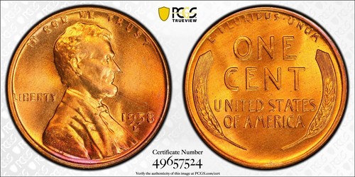 1958 D Lincoln Cent PCGS Graded MS67RD Incredible Color! LOT Z 208 - Picture 5 of 5