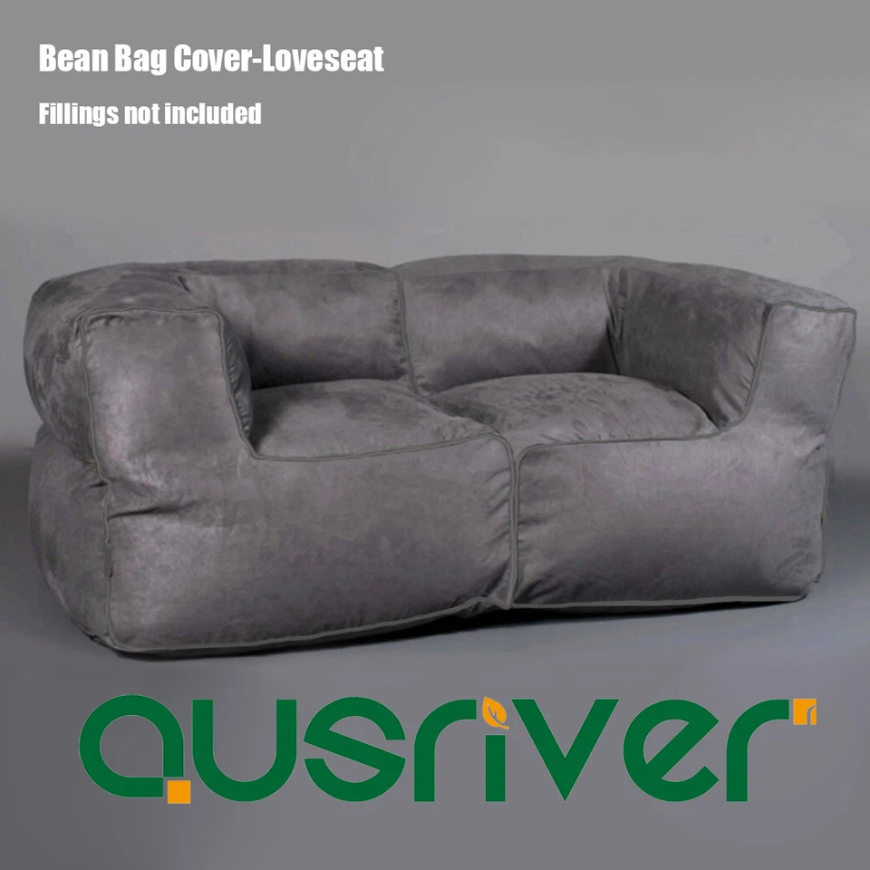 Modern Grey Bean Bag Couch Loveseat Luxury Suede Beanbag Cover 2 Seater - image 2 of 4