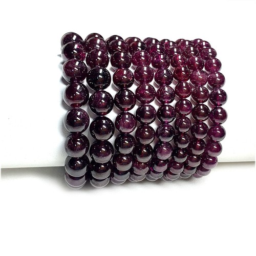 Pulsera Redonda Alta Calidad Natural Genuina Almandita Piralmandita Púrpura Granate - Imagen 8 de 9