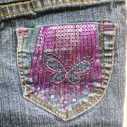 RVT Girls Size 4 Purple Sequins Stretch Denim Blue Jeans - Picture 12 of 20