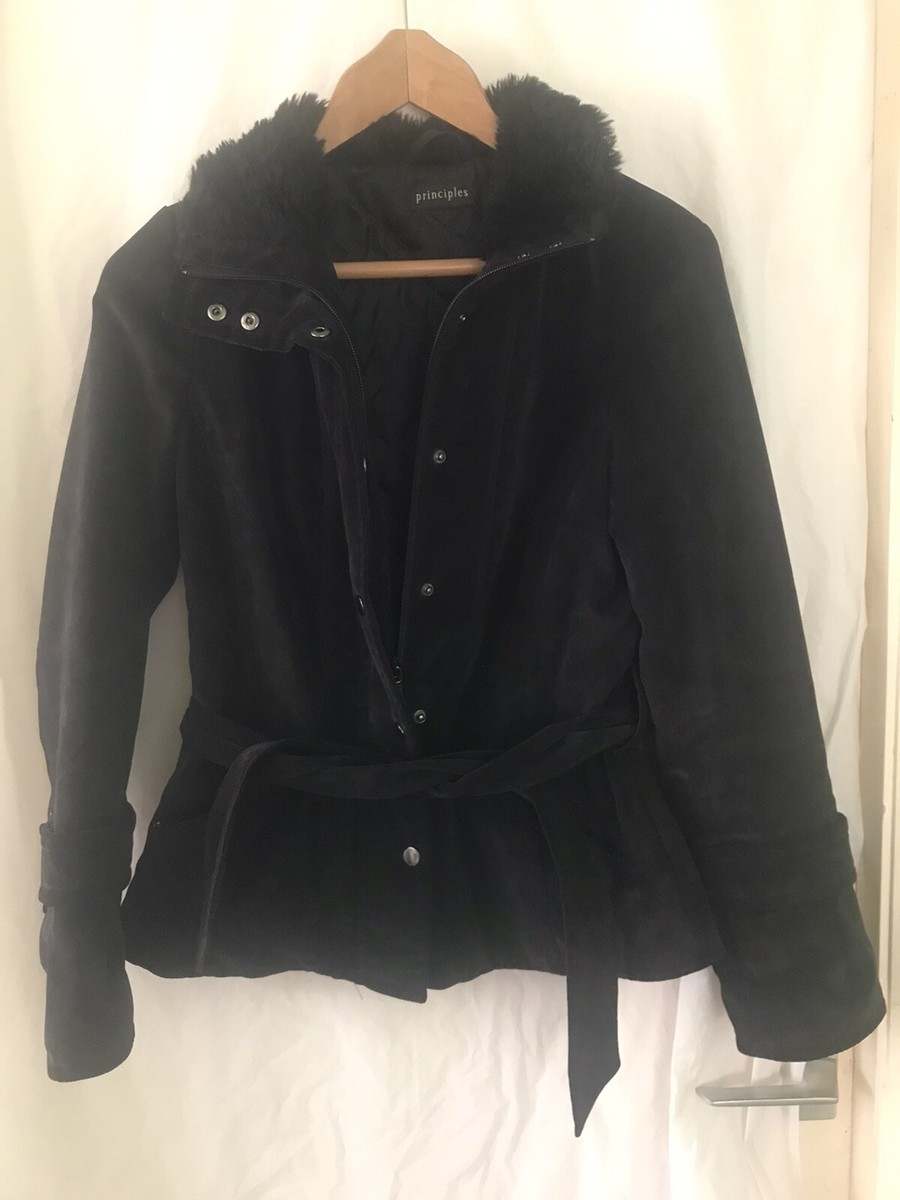 Principles Black Velvet Smart Casual Belted Short Coat Winter