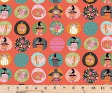 Kitty Loves Candy Fun Dots Orange 23900 Halloween Fabric by the Half Yard