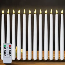 12 Pcs Flameless Taper Candles with Remote Timer Dimmer 11 inches White LED T...
