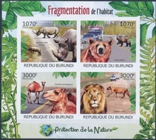 Lion, Bear, Rhino, Wild Animals, Nature Protection, Burundi 2012 Imperf MNH  [D6