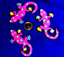 Minkaklecks  Magnet  Holz Deko Handarbeit  1x Gecko  9cm  Pink  Handbemalt