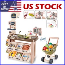 Supermarket Play Set Toy Shopping Cart Coffee Shop 64 Pcs Kids Boys Girls Gift