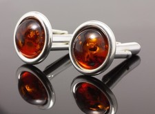 Natural Baltic Amber Sterling Silver 925 Round Cufflinks Gift Jewellery