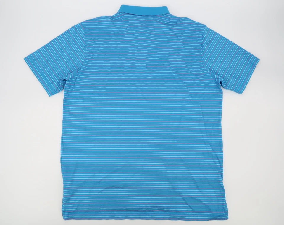 Peter Millar Mens Large Blue Striped Golf Performance Cotton Polo Shirt - Image 4 of 4