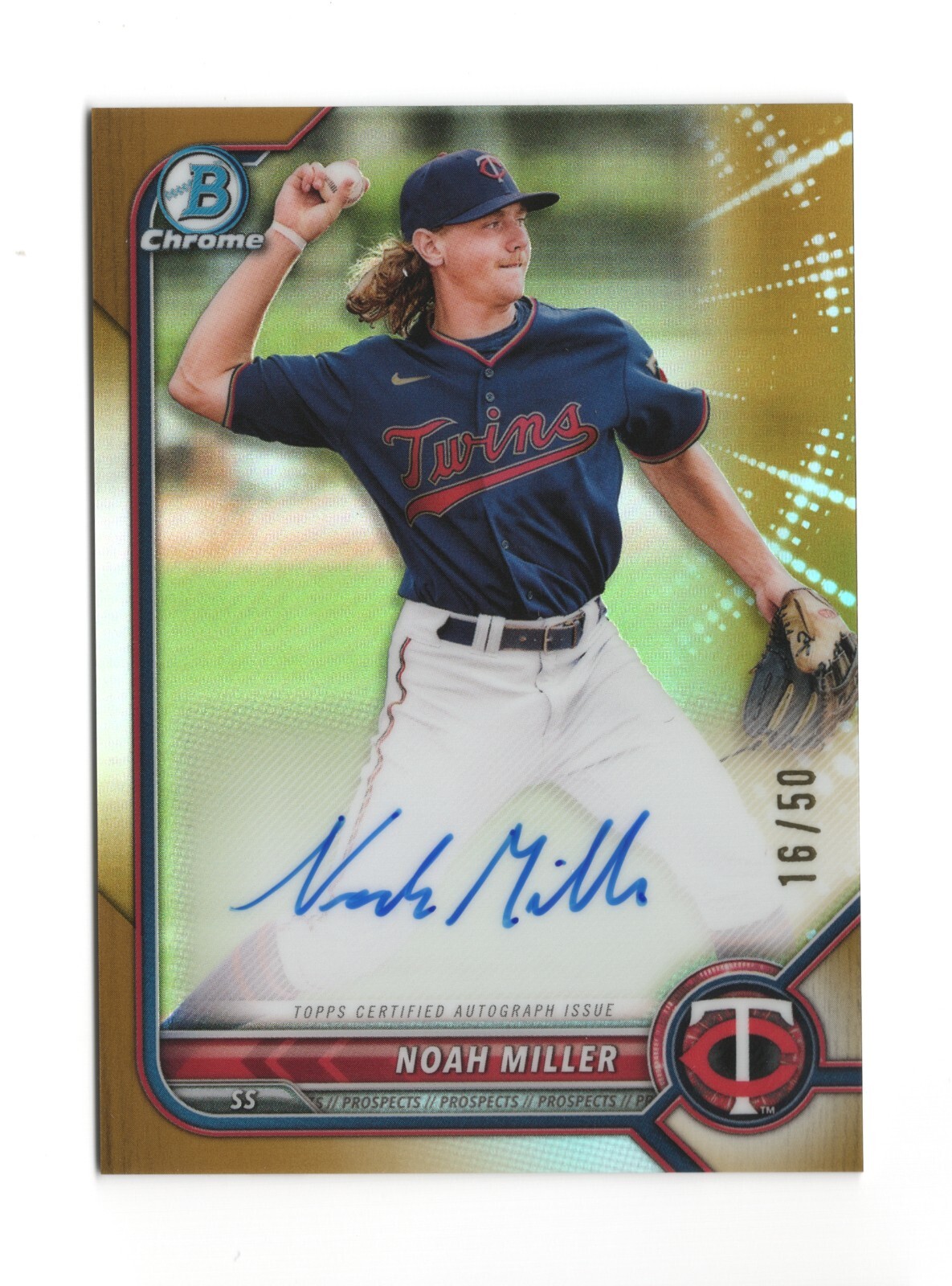 2022 Bowman Chrome Noah Miller #CPA-NM True Gold Refractor Auto /50