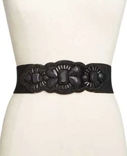 INC International Concepts Lace Stone Stretch Belt (Black, S/M)