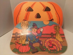 4 VTG 1991 Fall/Halloween/Thanksgiving Vinyl Children’s Placemats Double-sided