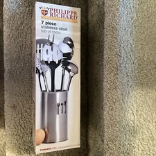 PHILIPPE RICHARD 7 PIECE STAINLESS STEEL TUB OF KITCHEN TOOLS NEW