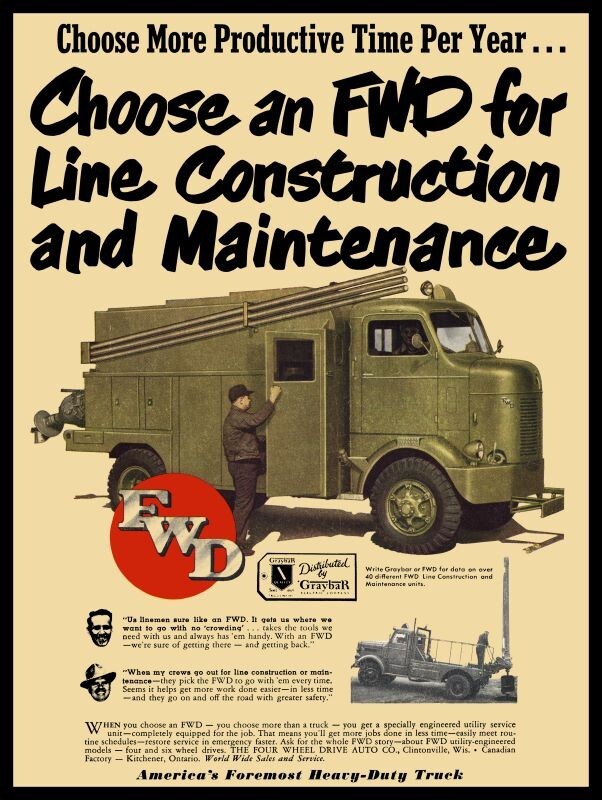 Fwd Sign 1951 FWD Four Wheel Drive Trucks w. Graybar New Metal Sign: 9x12