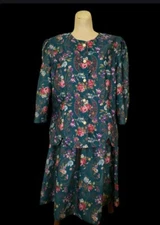 Pretty 2 Pcs California Looks Green Floral Sz 16 WP Polyester Womens Made in USA