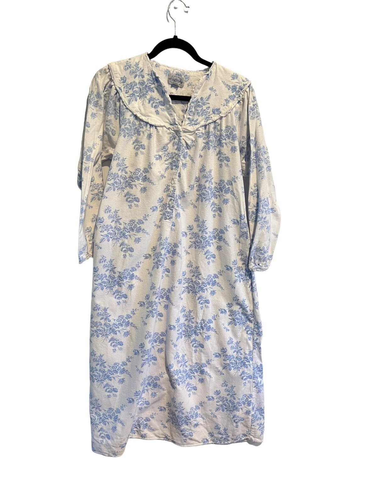 LANZ OF SALZBURG Womens Nightgown Long Flannel Gown Blue Floral