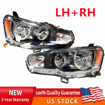 For 2008-2017 Mitsubishi Lancer EVO Headlights Black Housing Projector 1 Pair